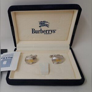 Burberry Mens VIntage Cuff Links Silver Gold Equestrian Knight 80s 70s with Box